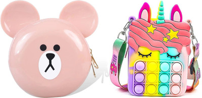 Nappmall Pink, Multicolor Sling Bag Women Sling Bag Cute Teddy bear face silicon soft waterproof sling bag(Pack of 2)