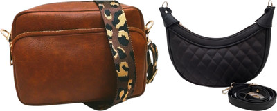 Dakota Black, Brown Sling Bag Genuine Leather Stylish Moon Bag for Women – Compact & Trendy(Pack of 2)