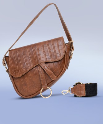 DONICY Brown Sling Bag Stylish Curve Shape Croco Sling Bag