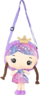 Shopaholic Purple Shoulder Bag Girls Plush Doll Purse Bag, Soft Plush Shoulder Bagpack with Zipper (Purple)