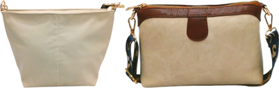 Dakota Beige, Beige Sling Bag with Detachable Grey Belt for Girls & Women(Pack of 2)