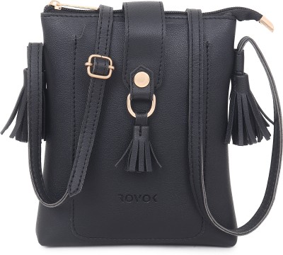 Rovok Black Sling Bag TASSELED MOBILE POUCH SLING BAG FOR GIRLS/WOMEN