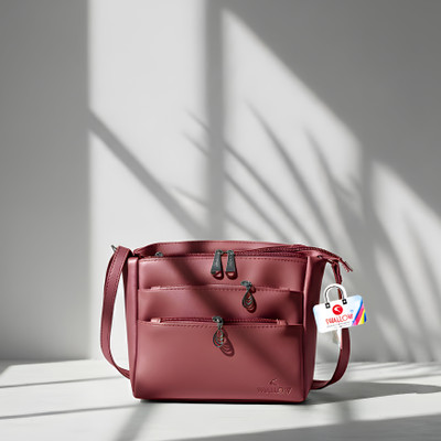 zufisha Red Hand-held Bag Stylish Multi-Zip Sling Bag for Women & Girls Premium PU Leather Handbag