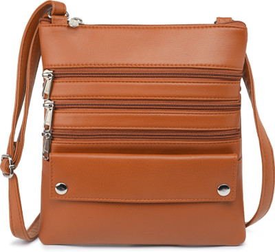K London Tan Sling Bag Luxury Gloss Leather Sling Bag For unisex Crossbody Bag for women & Men