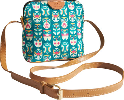 Teal By Chumbak White Sling Bag Flower Owl Sling Bag - Teal