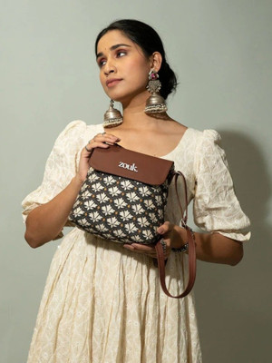 ZOUK Black, White Sling Bag Bidri Kaiser Flap