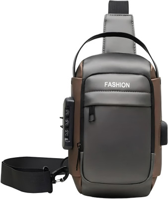 Aster Grey, Gold Shoulder Bag Waterproof Polyester Slim Unisex Crossbody Sling Bag Chest Backpack