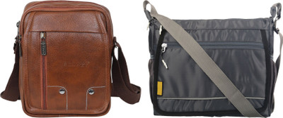 Blowzy Tan, Grey Sling Bag Cross Body Travel Office Business Messenger One Side Men & Women Sling Bag(Pack of 2)