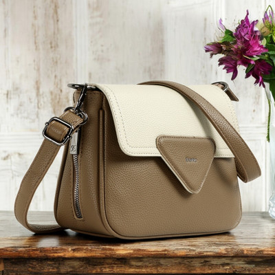 Exotic Premium Khaki Sling Bag Unique Shape Texture Design Flap Closure