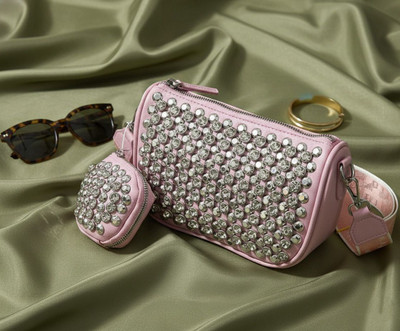 DOSYSO Pink, Silver Sling Bag Rhinestone sling bags for women with coin pouch broad strap girls party purse