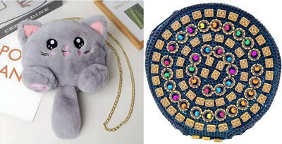 Nappmall Grey, Tan Sling Bag Women Shoulder Bag Cute Soft & Fluffy Teddy Bear Sling Bag | Side Bags(Pack of 2)