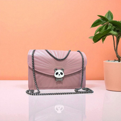 clarisjames Beige Sling Bag Vivid pink PU premium leather panda lock casual slingbag women