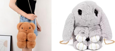 Nappmall Grey, Tan Sling Bag Cute Cartoon Rabbit Fluffy Bunny Crossbody Chain Bag for girls(Pack of 2)