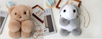 Nappmall Grey, Brown Sling Bag Soft Cute Teddy Bear Bag Smooth Zipper Fluffy Bear Cross body& Hand Bag(Pack of 2)