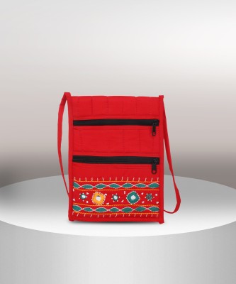 Leather Land Red Sling Bag Traditional BANJARA WORK iN RED Sling