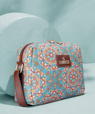 The CLOWNFISH Green Sling Bag Printed Handicraft Fabric Crossbody Bag for Women, Light Green-Geometric Design