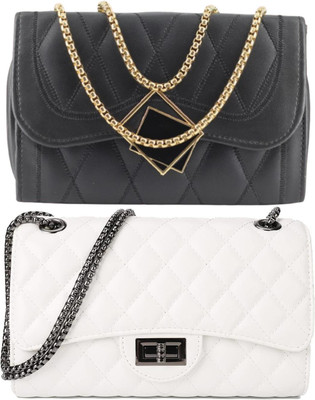 KRIFTY Black, White Sling Bag Stylish Fancy Unique Design Sling Bag For Women's/Girls(Pack of 2)
