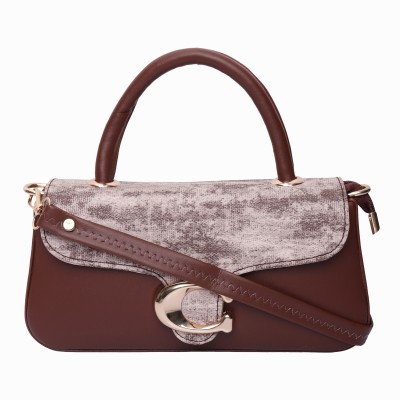 TreasureTrims Brown Sling Bag Designer Shoulder Bag, Grey Leather with Marbled Pattern, Rose Gold Hardware,