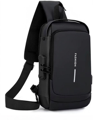MYSASHOP Black Sling Bag Anti-Theft, Waterproof, USB Charging, Crossbody with Adjustable Strap