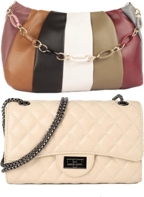 Bag ward White, Beige Sling Bag Stylish Fancy Unique Design Sling Bag For Women's/Girls(Pack of 2)