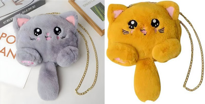 Nappmall Grey, Beige Sling Bag Women Shoulder Bag Cute Soft & Fluffy Teddy Bear Sling Bag | Side Bags(Pack of 2)