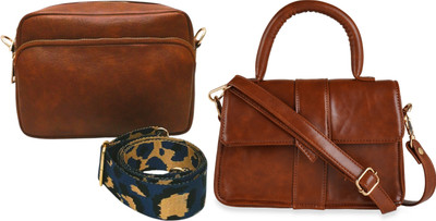 Dakota Brown, Brown Sling Bag /Crossbody Bag with Dark Blue Adjustable Belt for Girls & Women(Pack of 2)