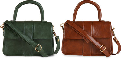 Dakota Green, Brown Sling Bag Vegan Leather Handbag/Sling Bag/Cross-Body Bag for Girls & Women(Pack of 2)
