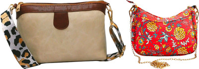 Dakota Beige, Pink Sling Bag Stylish Crossbody Bag with White Belt For Girls & Women(Pack of 2)