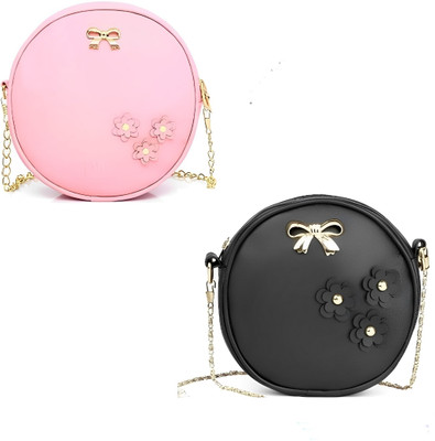 Cleto Black Sling Bag BLK PINK ROUND_14