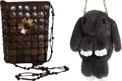 Nappmall Black, Brown Sling Bag Cute Cartoon Rabbit(Pack of 2)