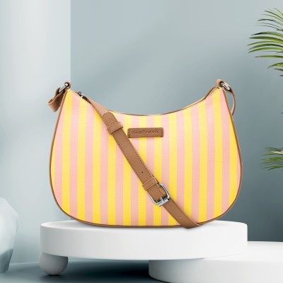 Fastrack Pink Sling Bag Pink and Yellow Striped Casual Sling Bag for Women