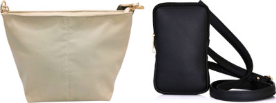 Dakota Black, Beige Sling Bag Genuine Leather Universal Mobile Pouch – Stylish & Protective Case(Pack of 2)