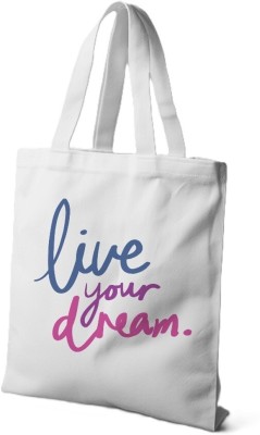 KLEDINGWINKEL White Tote Live Your Dream Canvas Tote – Inspirational Zippered Handbag for Girls & Women