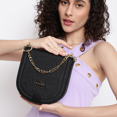 KLEIO Black Sling Bag D Shape HalfMoon PU 3 Straps Mult CrossBody Wrist Sling Bag For Women/Girls