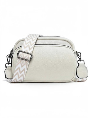 accomade White Sling Bag Small Crossbody Bag with Wide Guitar Strap with back & front Zipper Pocket