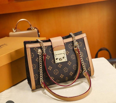 carry and style Brown Shoulder Bag Women sling bag Luxury Monogram Canvas Structured Tote with Gold Chain Strap