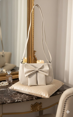 BLVCK THREADZ White Sling Bag Chic Bowknot Pleated Cream Shoulder Bag