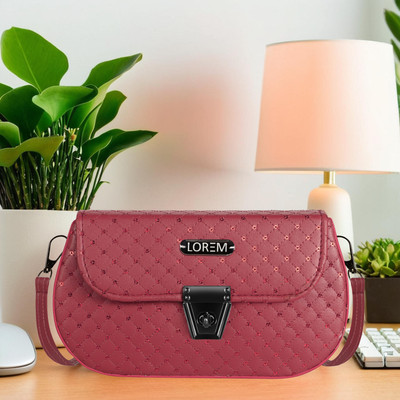 LOREM Maroon Sling Bag Maroon Designer Faux Leather Handbag For Women And Girls MCHB53