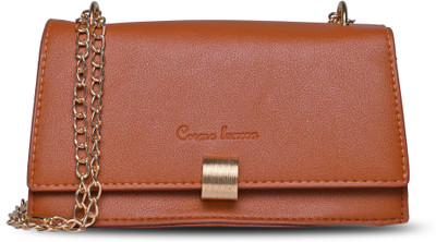 Cosmo Luxera Brown Sling Bag Chic Minimalist Crossbody Sling Bag with Gold Chain Strap