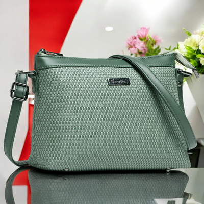 Women Marks Green Sling Bag Embossed Mat Design