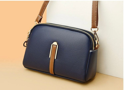VENITY Blue Sling Bag The LuxeGrain Adjustable Sling - Premium PU Leather with Dual Zipper Compartment