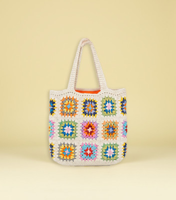 Anayra International Multicolor Hand-held Bag Cream Crochet Handbag – Handmade Boho Tote Purse for Women
