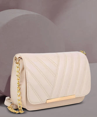 Cleto Beige Sling Bag Trendy Latest PU Leather Sling Bag for Girls/Womens | Chain Strap Crossbody Bag