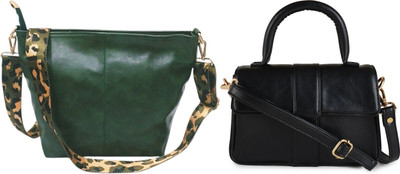 Dakota Black, Green Sling Bag Vegan Leather Handbag/Sling Bag/Cross-Body Bag for Girls & Women(Pack of 2)