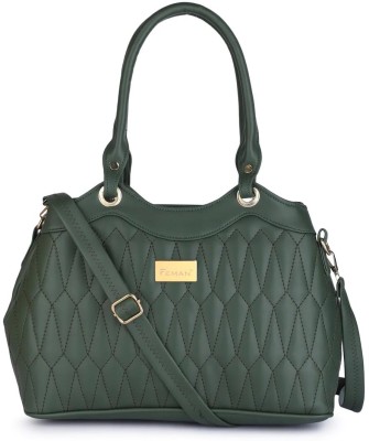 Feman Green Satchel Genuine Faux Leather Handbags Tote Shoulder Bag for Woman