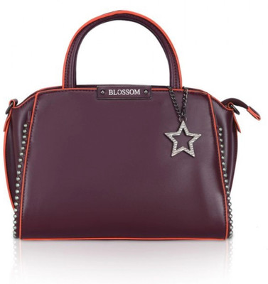 ABSECOM Red Hand-held Bag Faux Leather Metal Beads Handbag