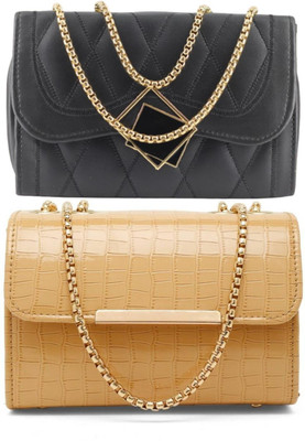Bag ward Black, Yellow Sling Bag Stylish Fancy Unique Design Sling Bag For Women's/Girls(Pack of 2)
