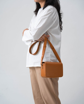 DailyObjects Tan Sling Bag Crossbody Sol Box Shoulder Bag | Magnetic Flap Closure & Adjustable Wide Strap