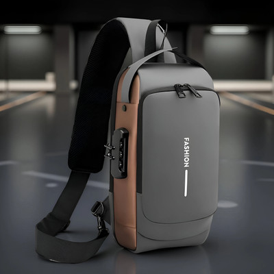 FINIFAB Grey Sling Bag Waterproof Anti-Theft Sling Bag | Crossbody Travel Bag with USB Port
