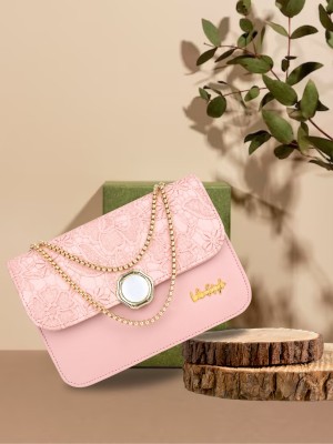 LIKE STYLE Pink Sling Bag Floral Embossed Sling Bag With Metallic Strap